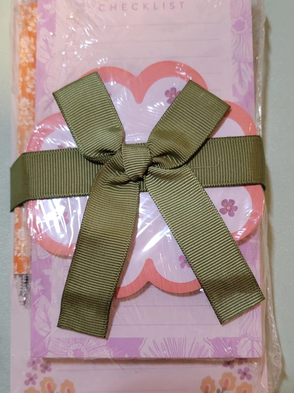 Floral Notepad Set with Olive Green Bow